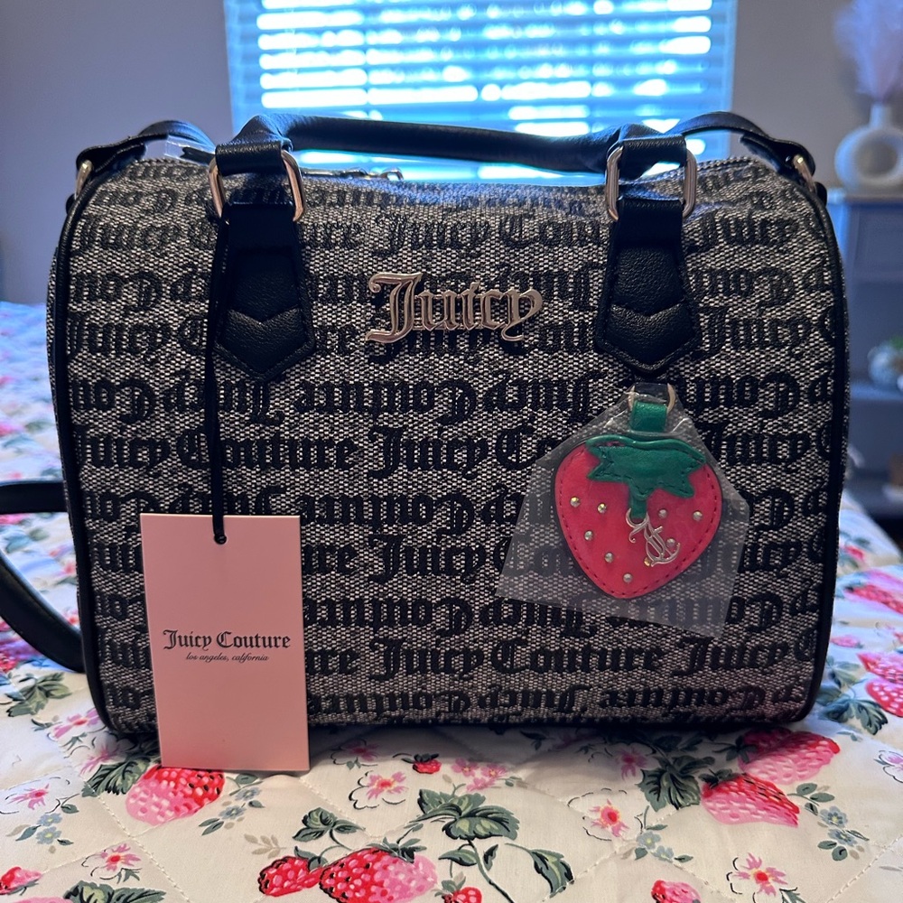 Juicy Couture Black and Gray Satchel with Monogram Print